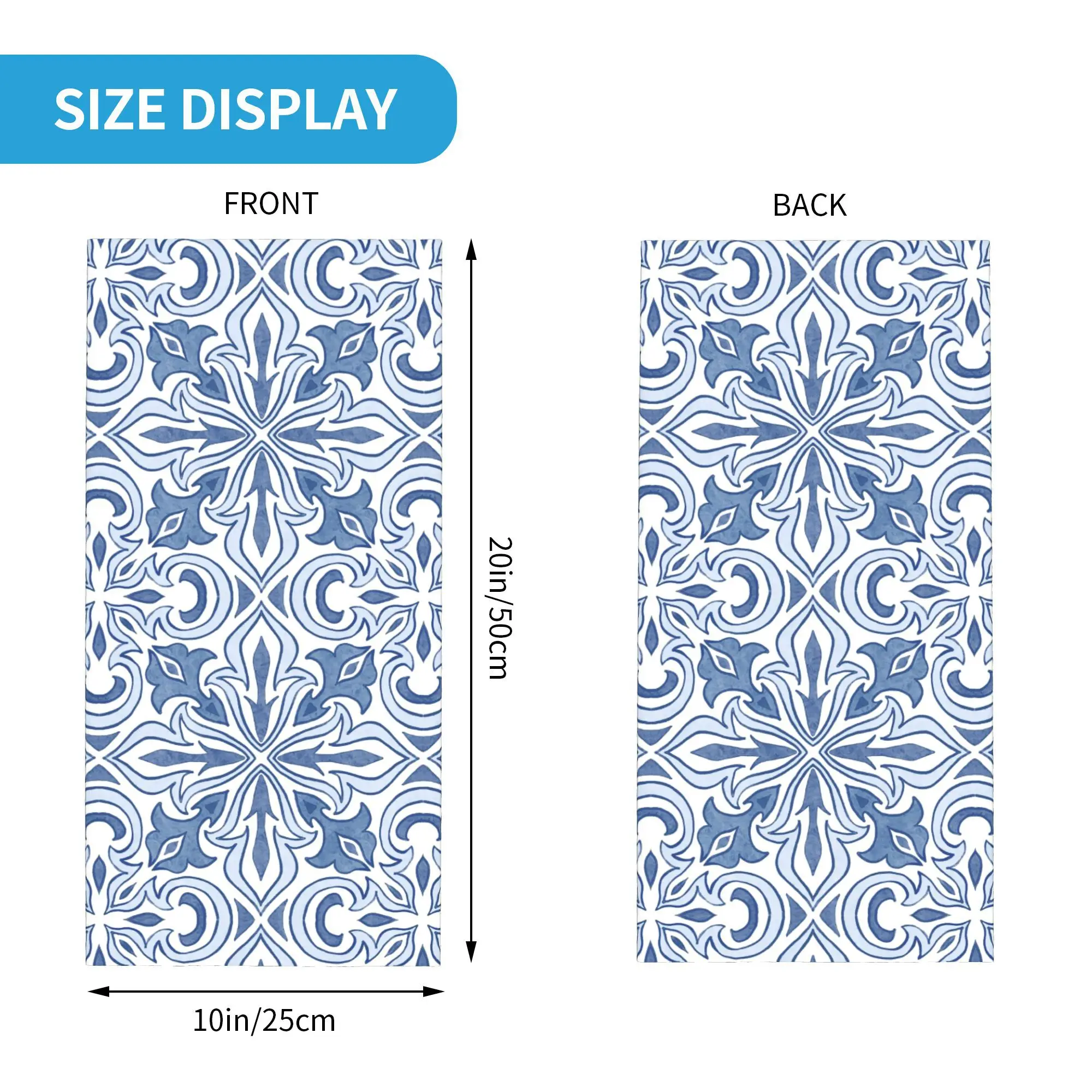 Diseño de azulejo portugués adornado, Bandana azul, cubierta para el cuello, máscara envolvente impresa, bufanda, diadema, senderismo, pesca para hombres, mujeres y adultos