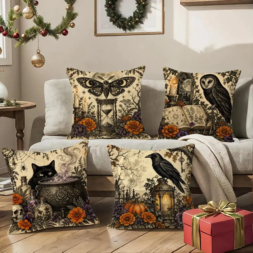 Antique Halloween Engravings Variants Cushion Cover 1/4Pcs Soft Plush Cushion Case Throw Pillowcase Cozy Home Sofa Bed Decor