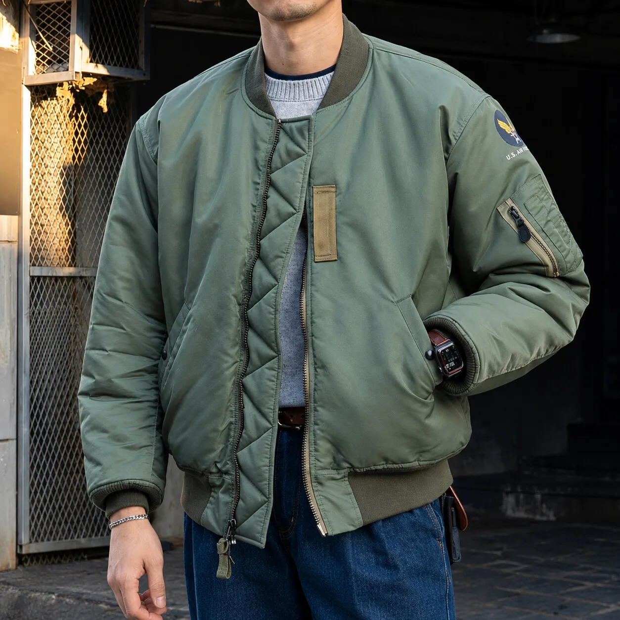 Men Vintage Military Bomber Jacket MA-1 USAF Flight Pilot Jacket 1955 Retro Windproof Warm Fall Winter Windbreaker