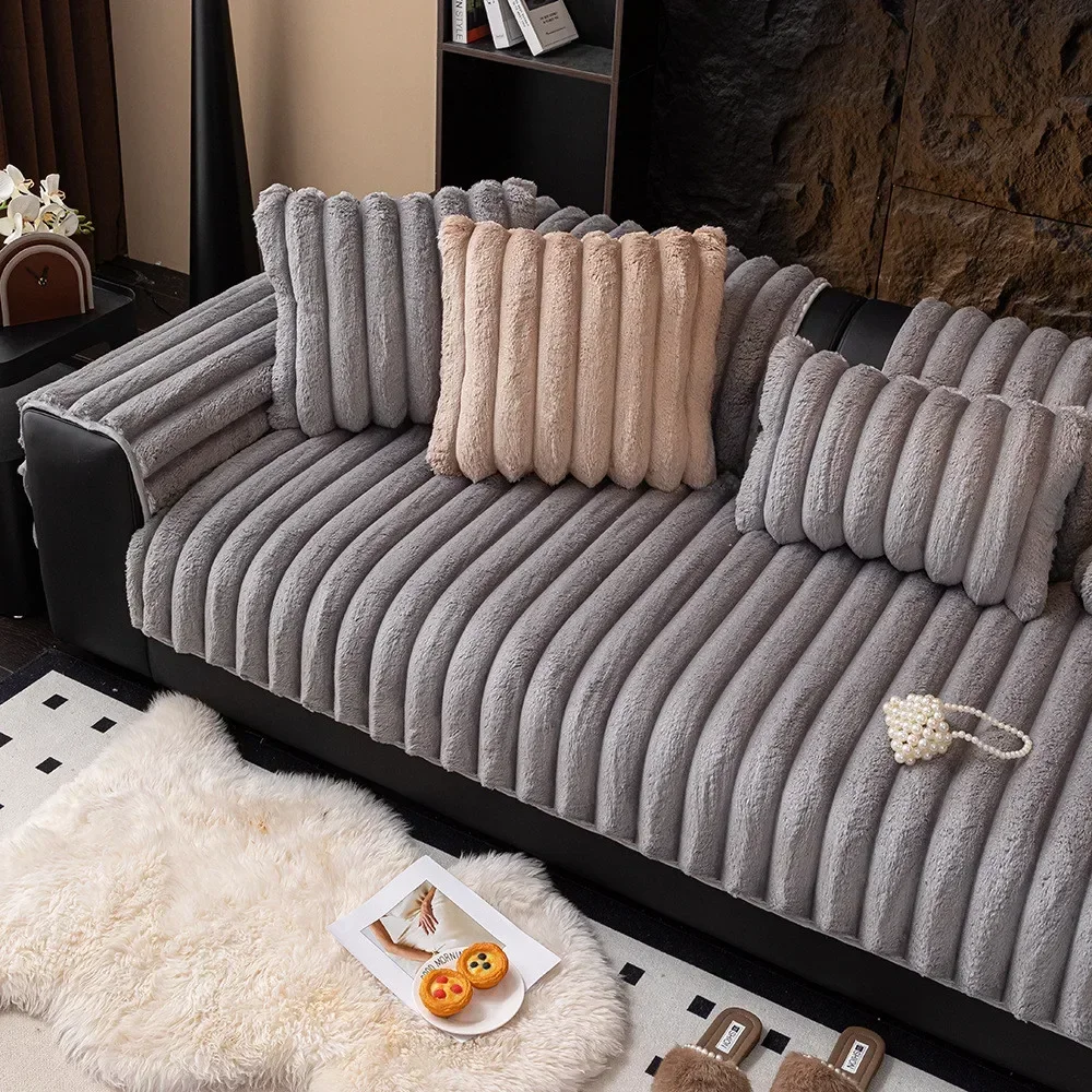 Winter Thickened Plush Sofa Cushion Simple Solid Color Home Living Room Decoration Soft Comfortable Non-slip Settee Seat Cushion