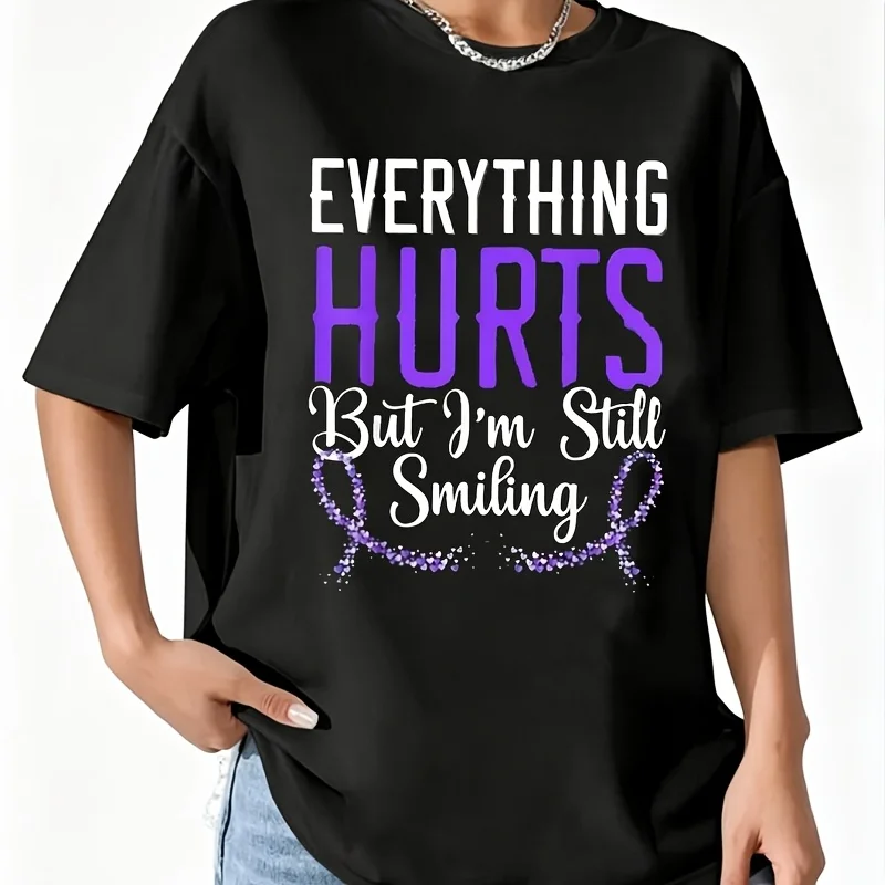 Everything Hurts Women's 100% Cotton T-Shirt Fun Print Short Sleeve Top Casual Round Neck Tee S-5Xl