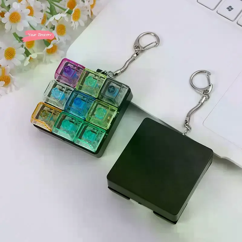 Y-Button Keycap Keychain 9 Keys Keyboard Decompression Toys DIY Keyboard Keychain Toys For Adult Gifts To Relief Pass Time