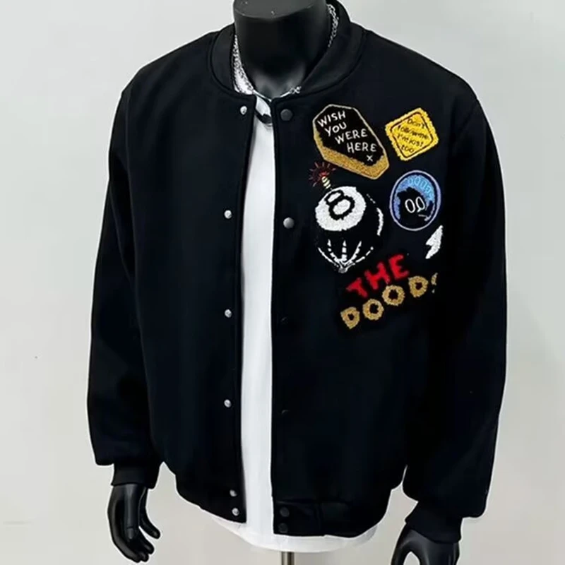 Fashion Baseball Jacket Autumn and Winter Y2K Applique Embroidered Retro Stand Collar Baseball Jacket Loose Casual Coat