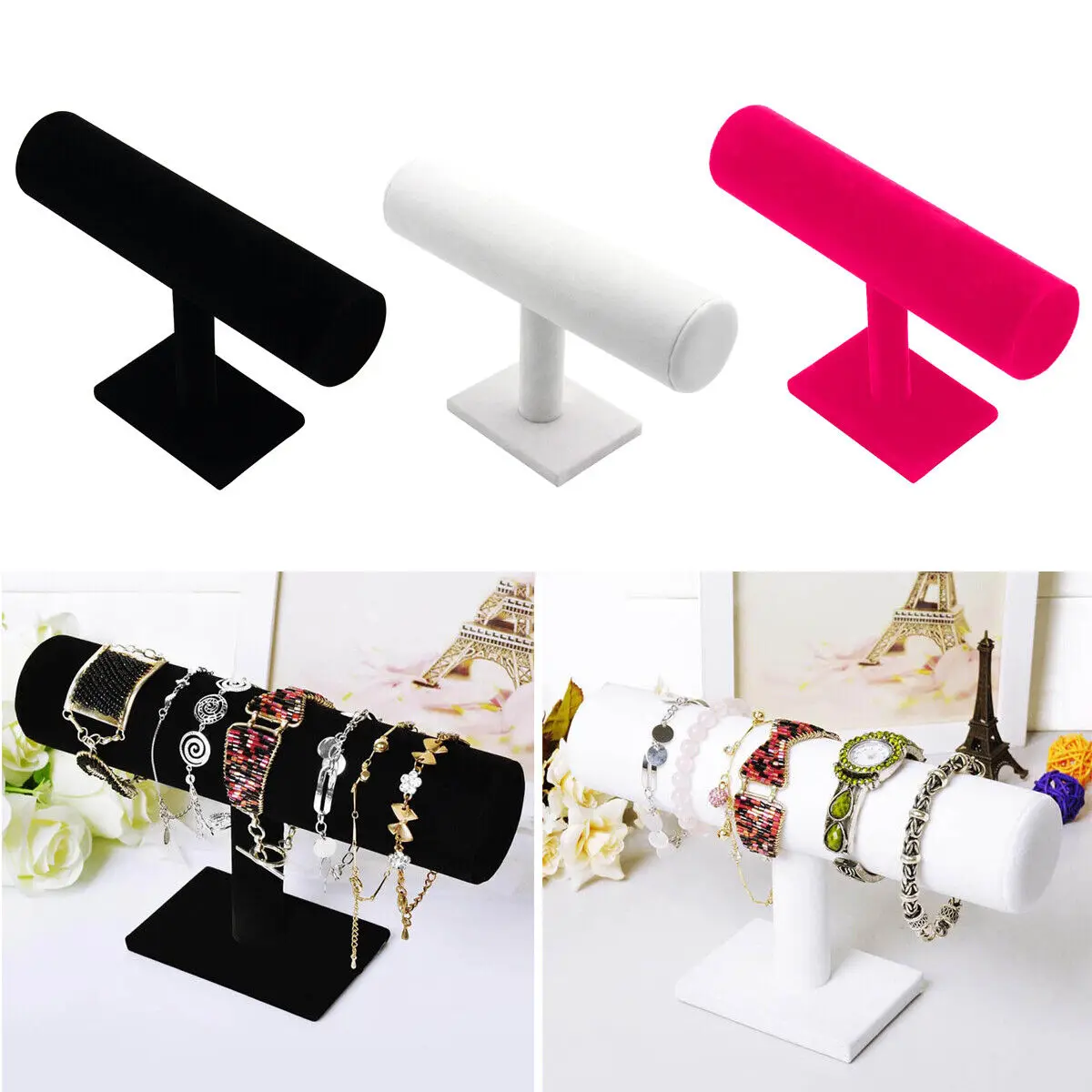 T-Bar Single Tier Velvet Bracelet Chain Watch Rack Jewelry Hard Display Stand Holder High Qualitydisplay Stand Jewelry Organizer