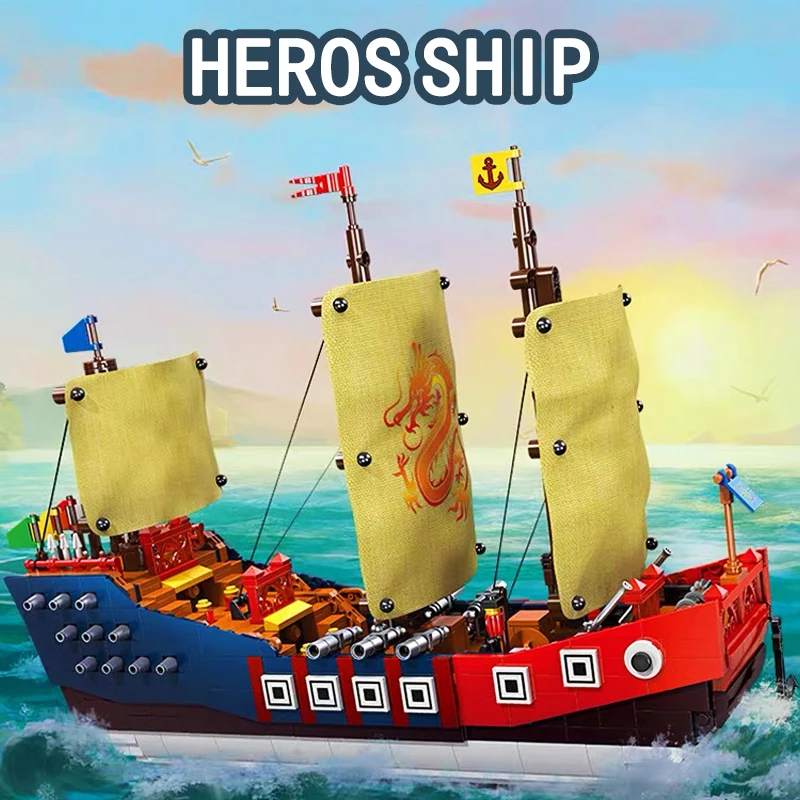 Ideas Medieval Adventure Steam Battleship Brick Creative Expert Hero Pirate Ship Building Block Modular Toys For Kid Gift MOC