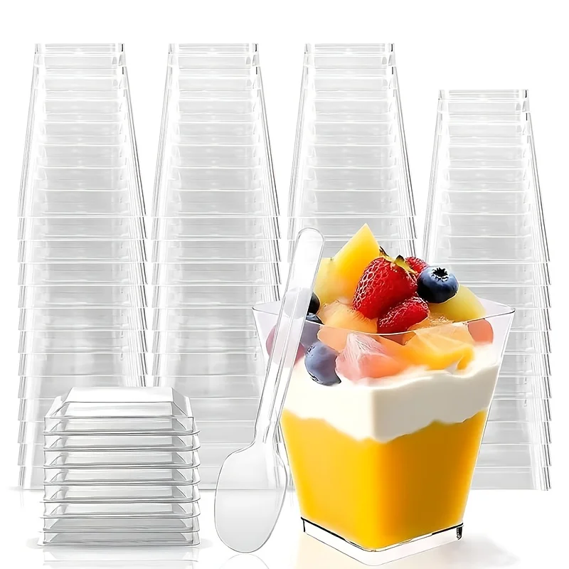 25-Pack of Molded Trapezoidal Mousse Cups, Jelly Pudding Cups, Ice Cream Dessert Cups, Creative Appetizer Transparent Plastic Cups, Baking Tableware