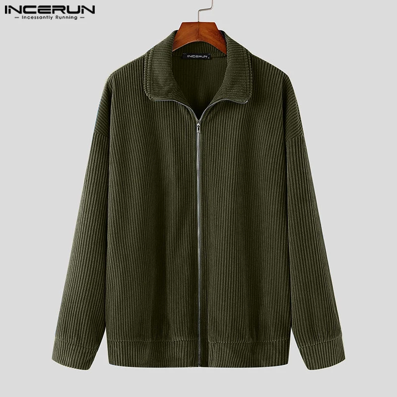 

INCERUN Men Jackets Solid Color Stand Collar Long Sleeve Corduroy Casual Male Coats Streetwear Zipper 2025 Loose Fashion Jackets