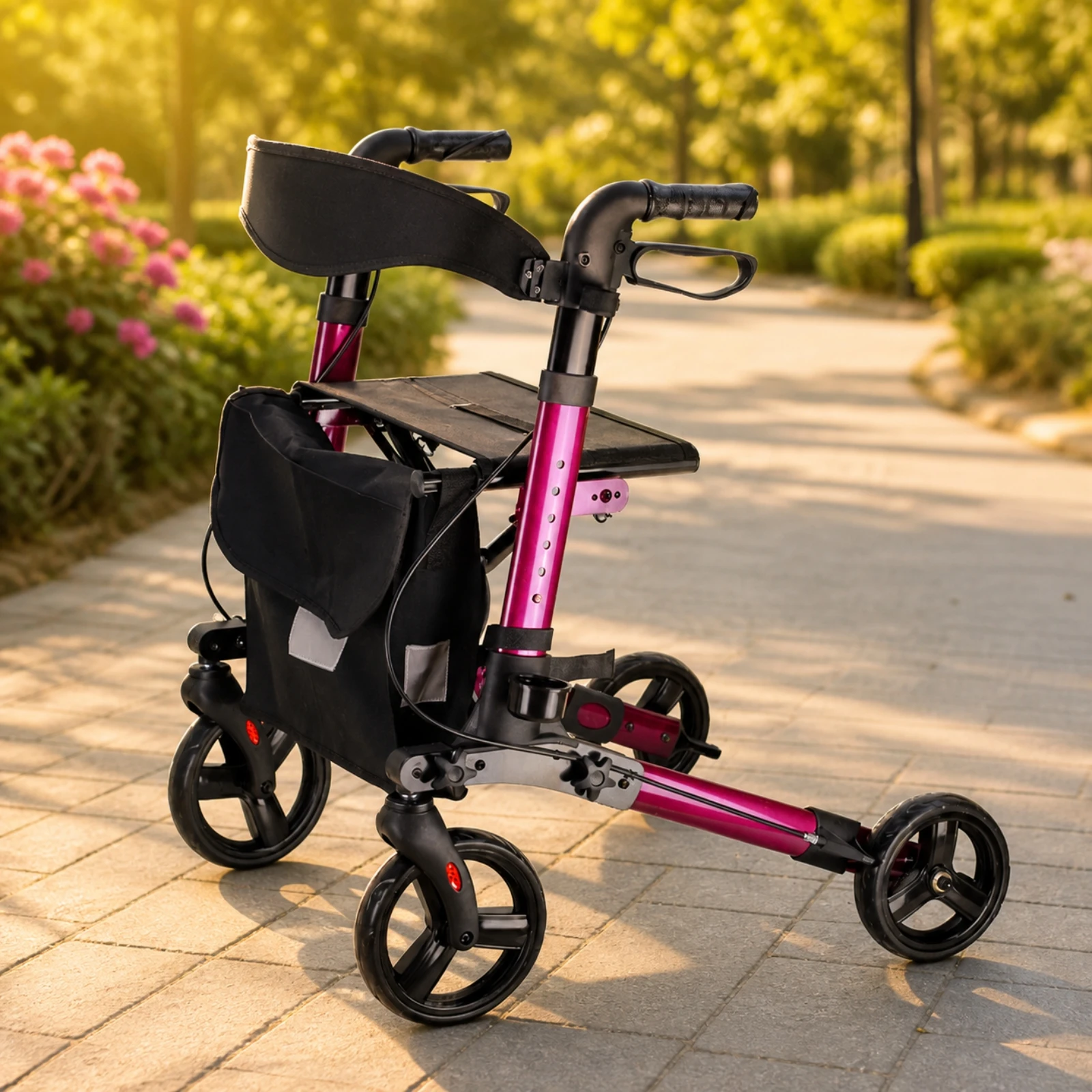Mobility Aid Compact Foldable Mobility Walking Aid Rollator with Seat Lightweight Walking Aid with Storage Bag for Older Adults