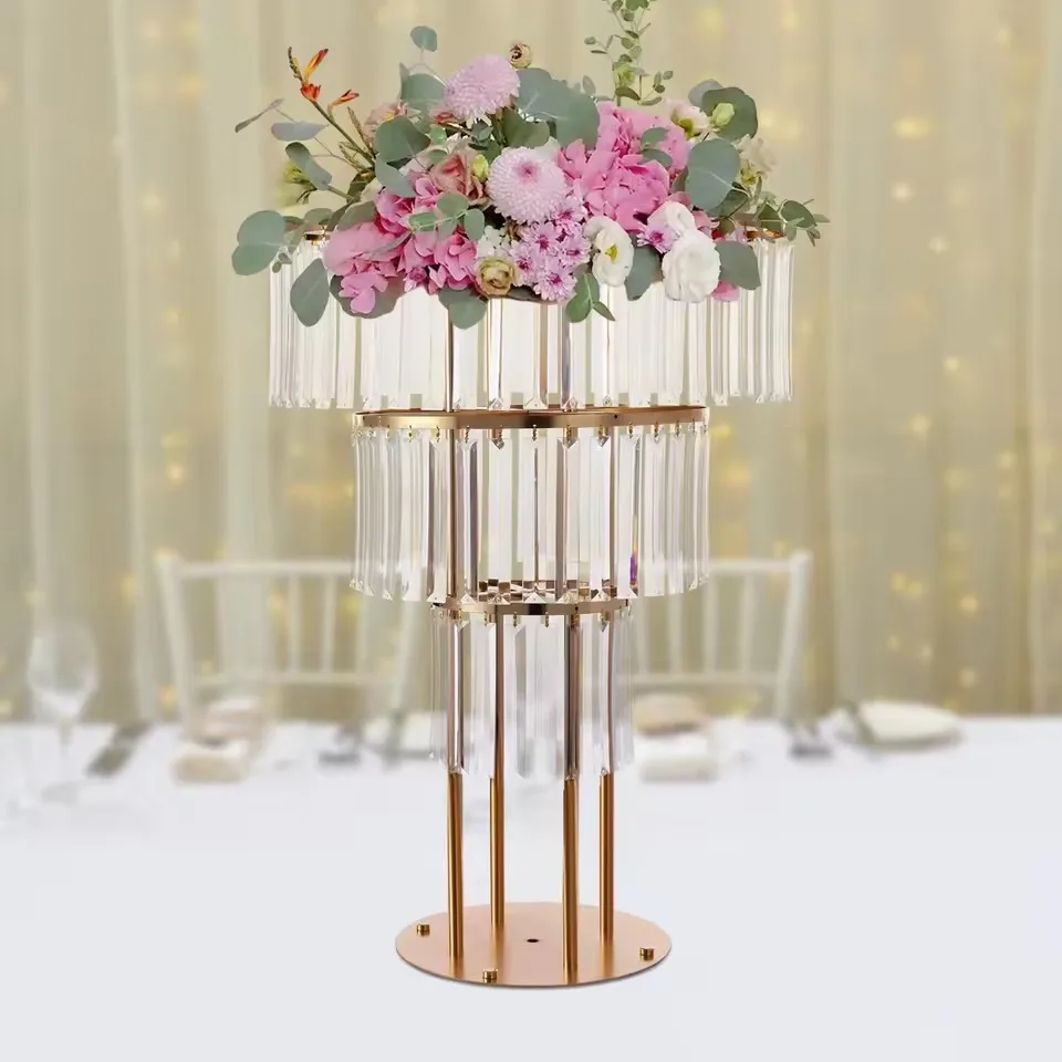 2 Stück/4 Stück/5 Stück/6 Stück/10 Stück Goldener Acryl-Blumenständer für Hochzeiten - 4-stufiger Hochzeits-Blumenständer als Tischdekoration – Detail 3