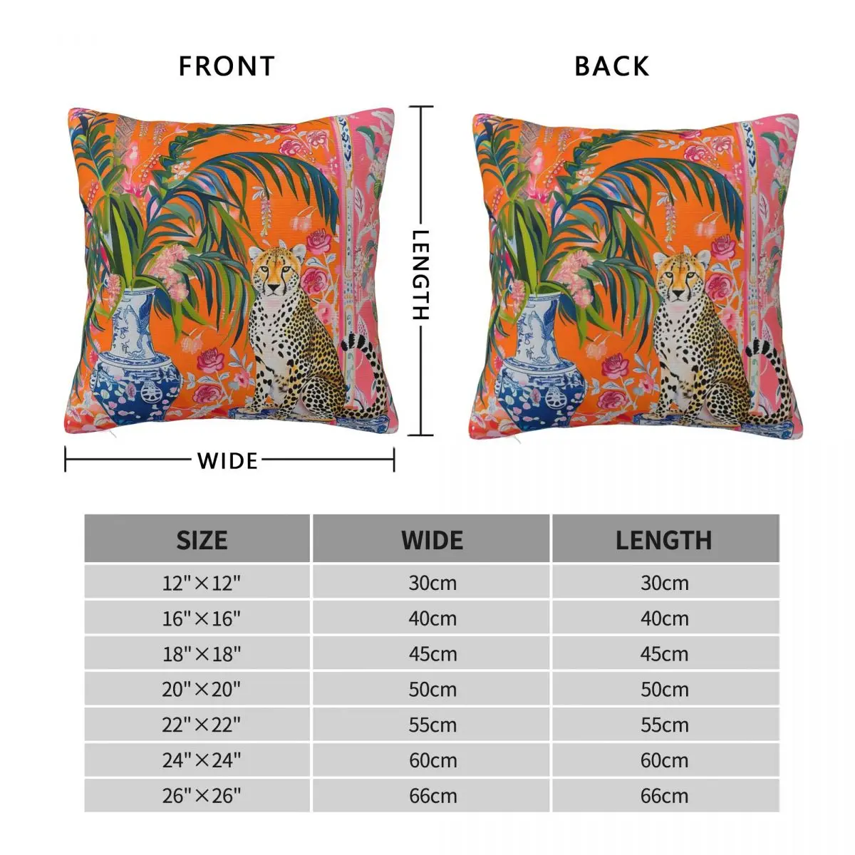 Cheetah Ginger Jar Palm Leaves Square Pillowcase Polyester Linen Velvet Creative Zip Decorative Pillow Case Bed Cushion Cover