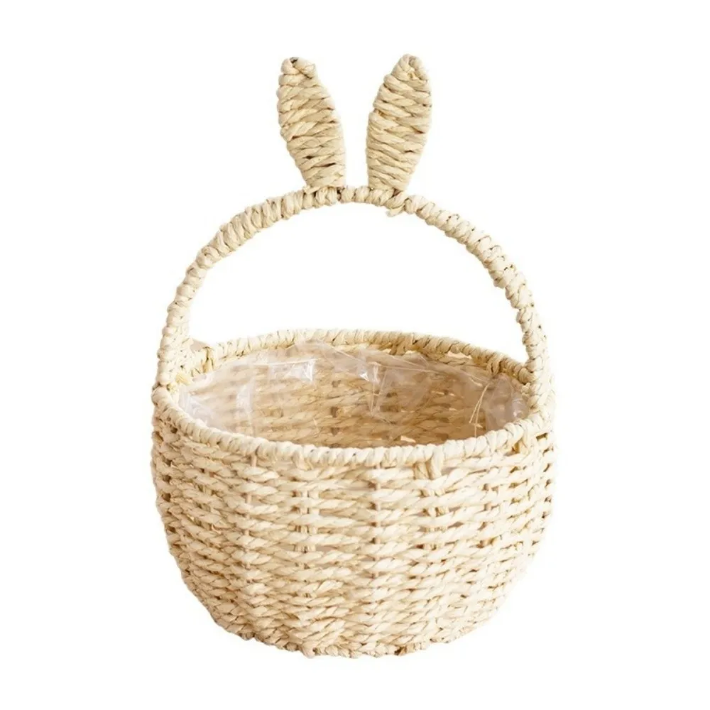 Cartoon Rabbit Ear Storage Basket Multifunctional with Handles Egg Gathering Ornaments Hand Woven Basket Easter Festival Gift