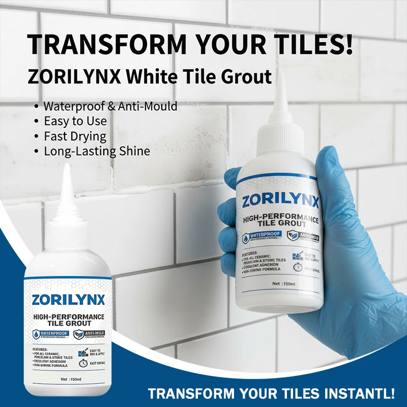 Waterproof White Grout for Bathroom Kitchen, Anti-Mold Tile Gap Filler 150ml, Quick Dry Sealant for Wall Floor Joint Repair