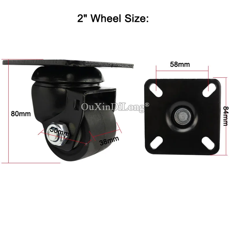 4PCS 2Inch Heavy Duty Wheels Industrial Equipment Wheels Universal Casters Furniture Wheel Load Bearing 300KG/PCS FJ1640