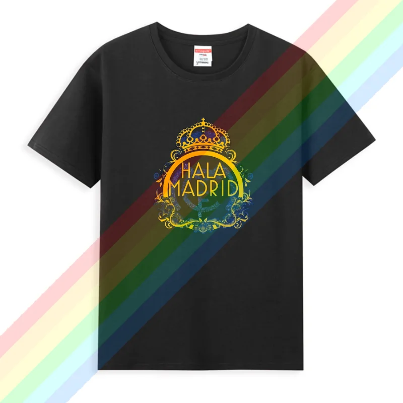 2024 heißer Verkauf Sommer echte Baumwolle künstlerische Madrid Logo schwarz T-Shirt Männer kurze Ärmel coole T-Shirt Hip Hop Streetwear T-Shirt