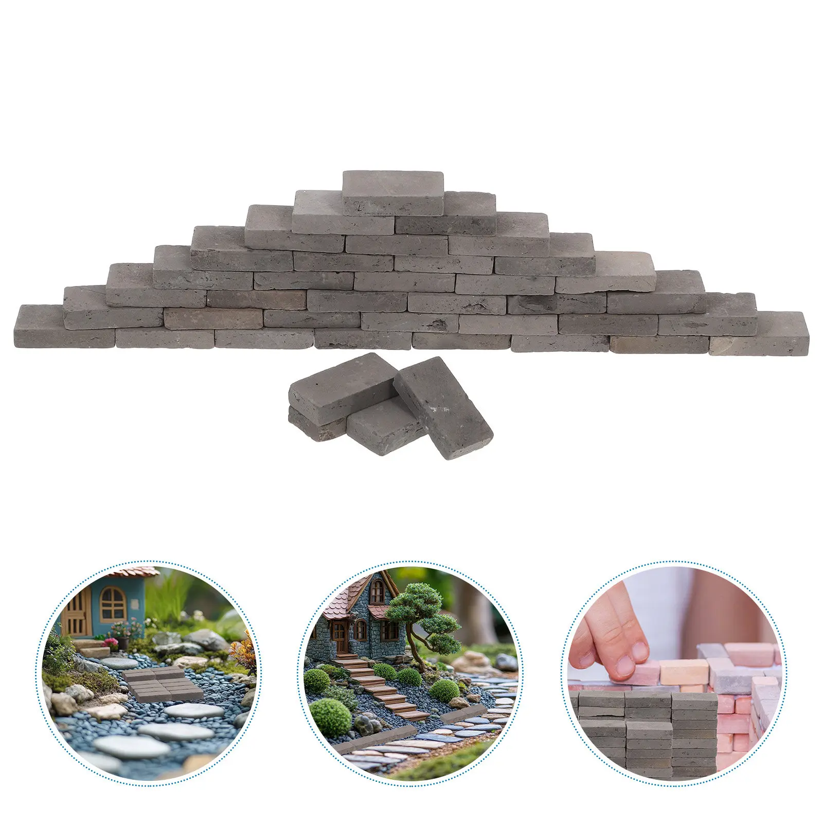

40Pcs Mini Bricks Small Fake Bricks Grey for DIY Miniature Landscaping Aquarium Turtle Tank Realistic Stone Fake Concrete Brick