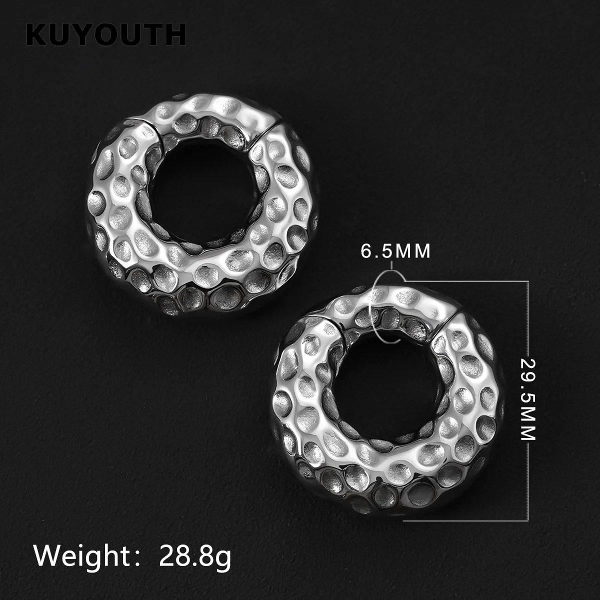 KUYOUTH Stainless Steel Hammered Ear Expanders - 2PCS Ear Plugs Gauges Stretchers, Hypoallergenic Body Piercing Jewelry
