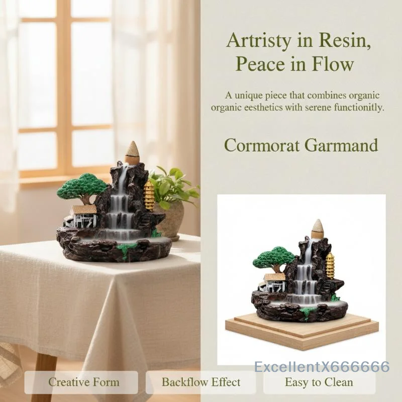 Resin Mountain Waterfall Backflow Incense Burner Handcrafted Smooth Surface for Home Zen Meditation Decor 1Pcs