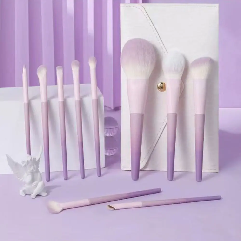 10Pcs Durable Super Soft Makeup Brush Set Synthetic Hair Easy to Clean Blush Brush Edge Eyeliner Brush Novice Beginners