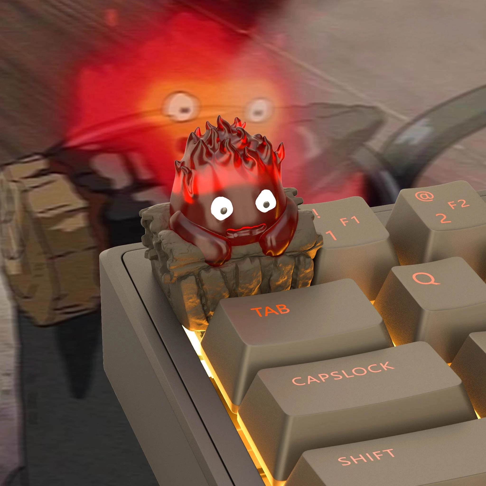 1 Stück Calcifer Harbin Castle Anime-Thema-Tastenkappen, personalisierte mechanische Tastatur-Tastenkappe aus Kunstharz für Tastatur-PC-Geschenke [auf Lager]