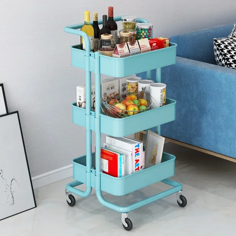 Foldable Rolling Utility Cart Metal Storage Trolley with Lockable Wheels Folding Organizer for Kitchen and Bathroom