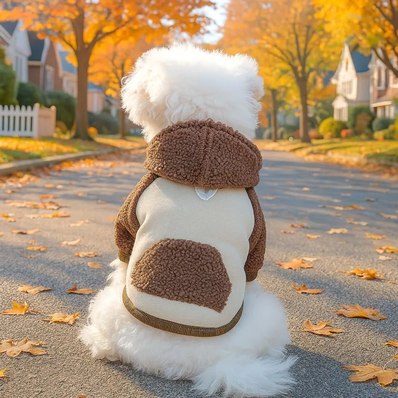 

Plush Puppy Coat Winter Lamb Wool High Neck Hoodie Pet Winter Plush Hat Cat Casual Coat Dog Clothes for Small Dogs Clothes