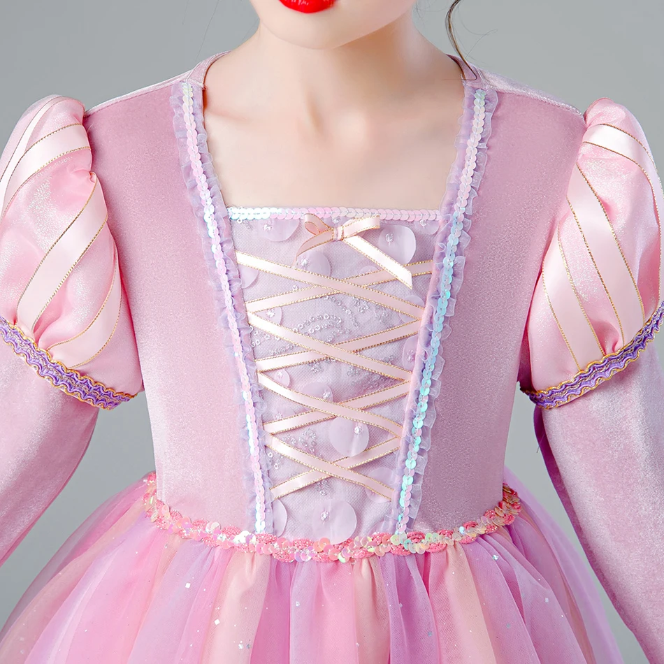 Rapunzel Rosa Langärmeliges Cosplay Prinzessinnenkleid Kinder Geburtstagsparty Ballkleid Mädchen Weihnachten Halloween Karneval Festival Festkleid – Detail 15