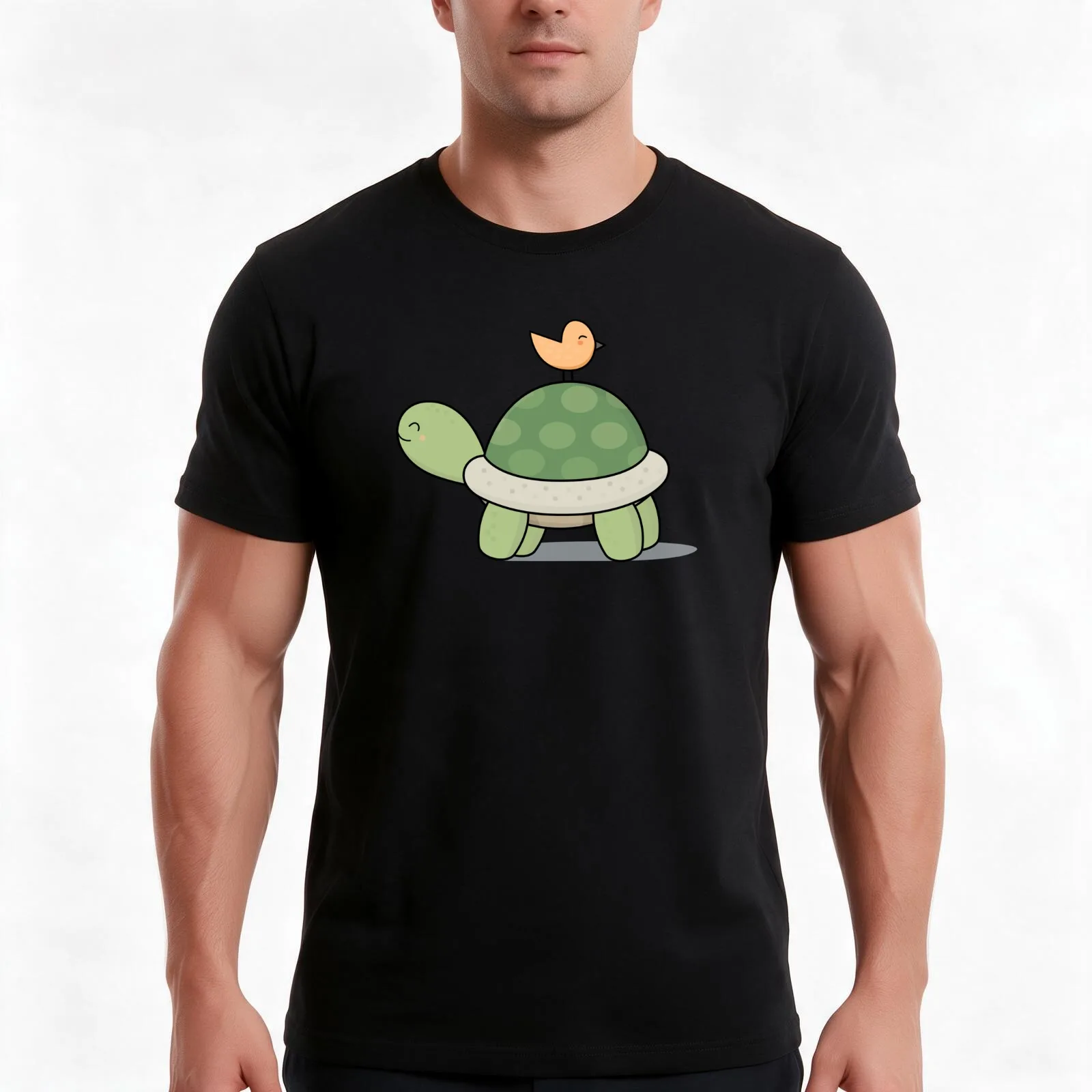 Kawaii Cute Tortoise and Bird T-Shirt Summer Casual Cotton Tee Oversized Streetwear Tops Vintage Graphic Print 100% Cotton