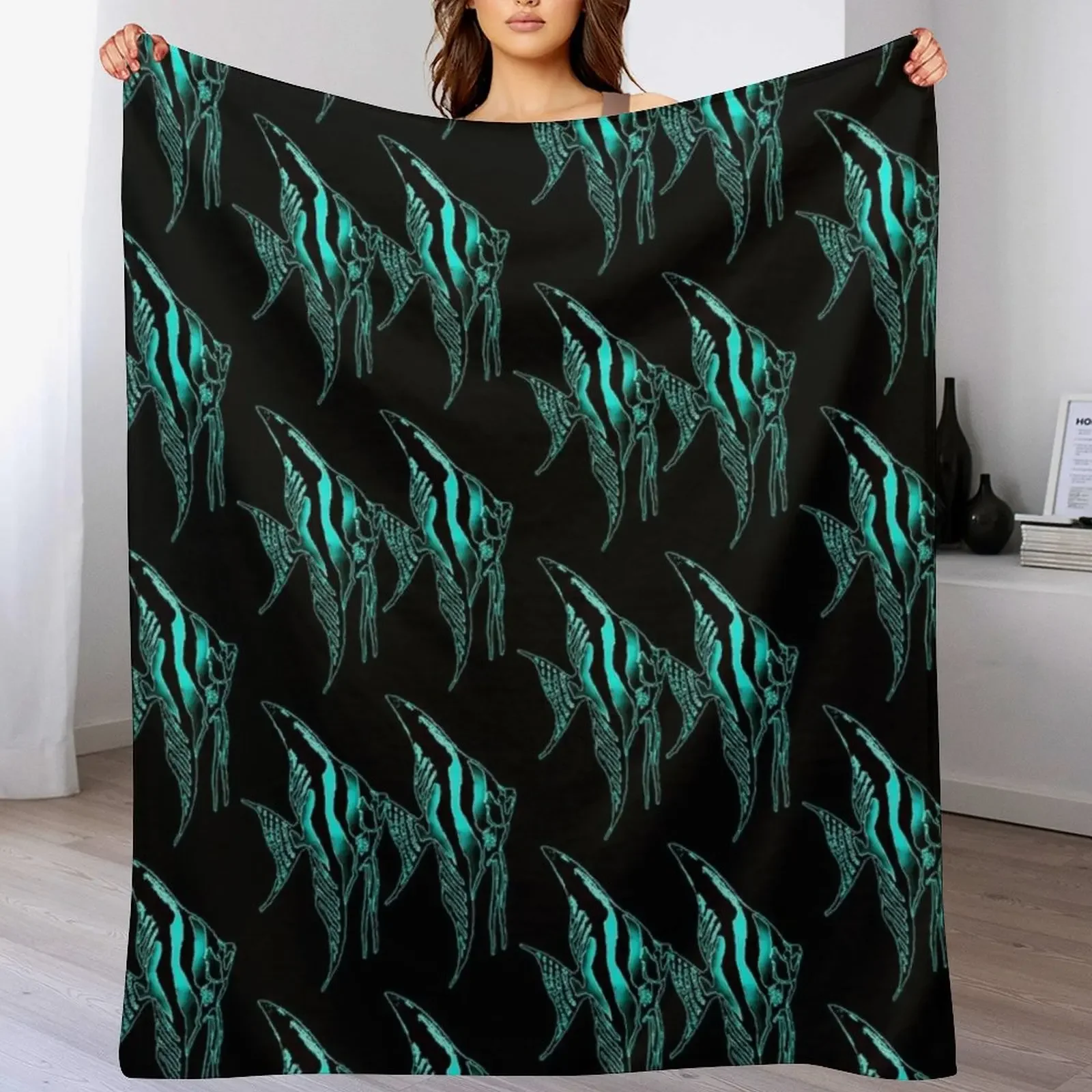 Angelfish blue Logo Pair in Black background Throw Blanket Plush Polar Giant Sofa Blankets