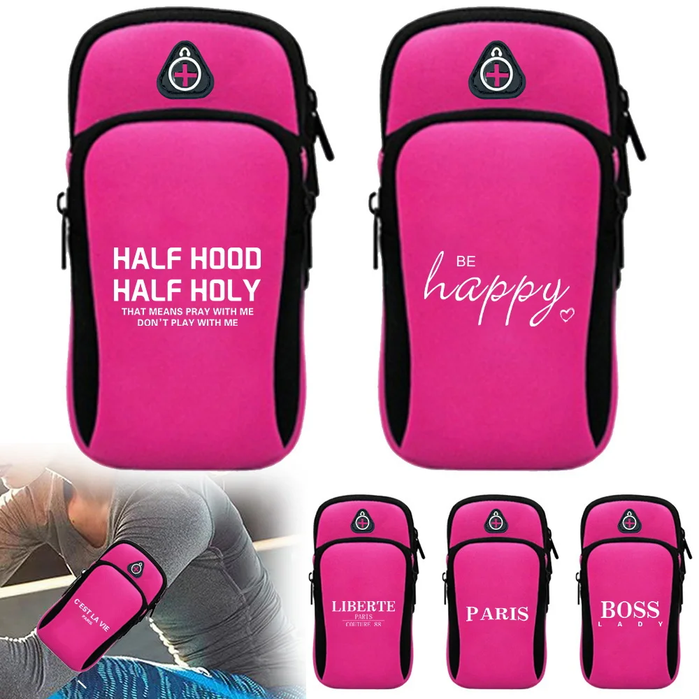 Sports Running Bag Large Capacity Double Layer Text Print Sundries Storage Bag Adjustable Arm Band Bags Cycling Gym Phone Bags