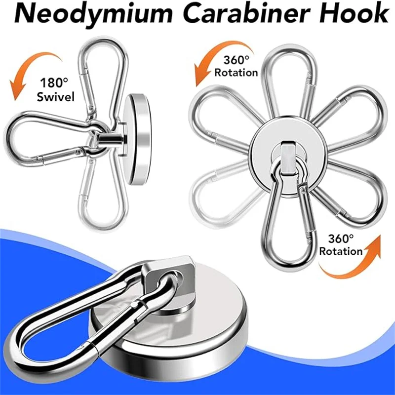 SNL32mm Magnethaken Heavy Duty, 110LBS Magnethaken Neodym-Magnete mit Karabinerhaken, Magnethaken mit Drehgelenk für Gri – Detail 3