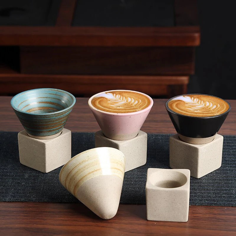 1PC Japanese Style Retro Ceramic Coffee Cup Rough Pottery Tea Cup Latte Pull Flower Porcelain Cup Pottery Mug For Home Office