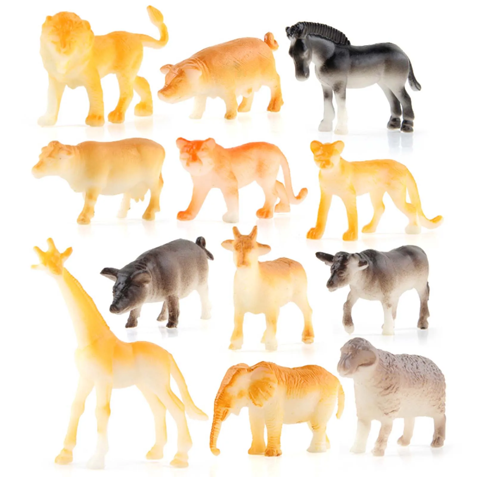 12PCS Forest Animal Model Gold Safari Animals Figurines Toys Jungle Animal Figurine Simulation Ornament Toy Birthday Cake Decor