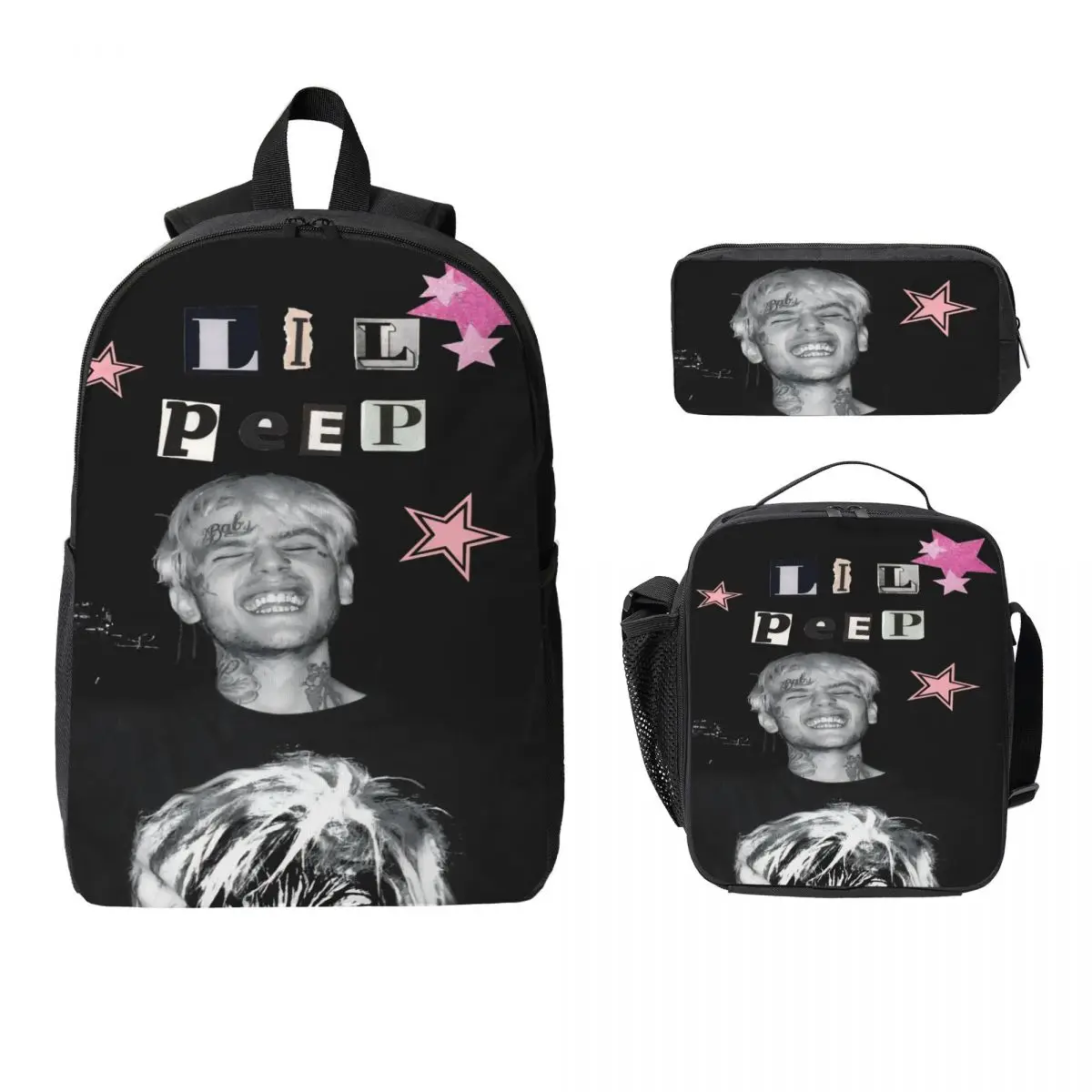 

3 шт., набор рюкзаков Lil Peep Cool Rapper для девочек и мальчиков, пеналы, наборы сумок для книг с ланч-бокс для школьников, рюкзак