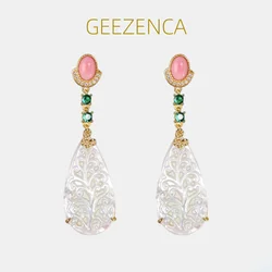GEEZENCA Mother of Pearl S925 Silver Zircon Water Drop Earrings For Women Pink Shell Vintage Luxury Dangle Earring 2023 New Gift