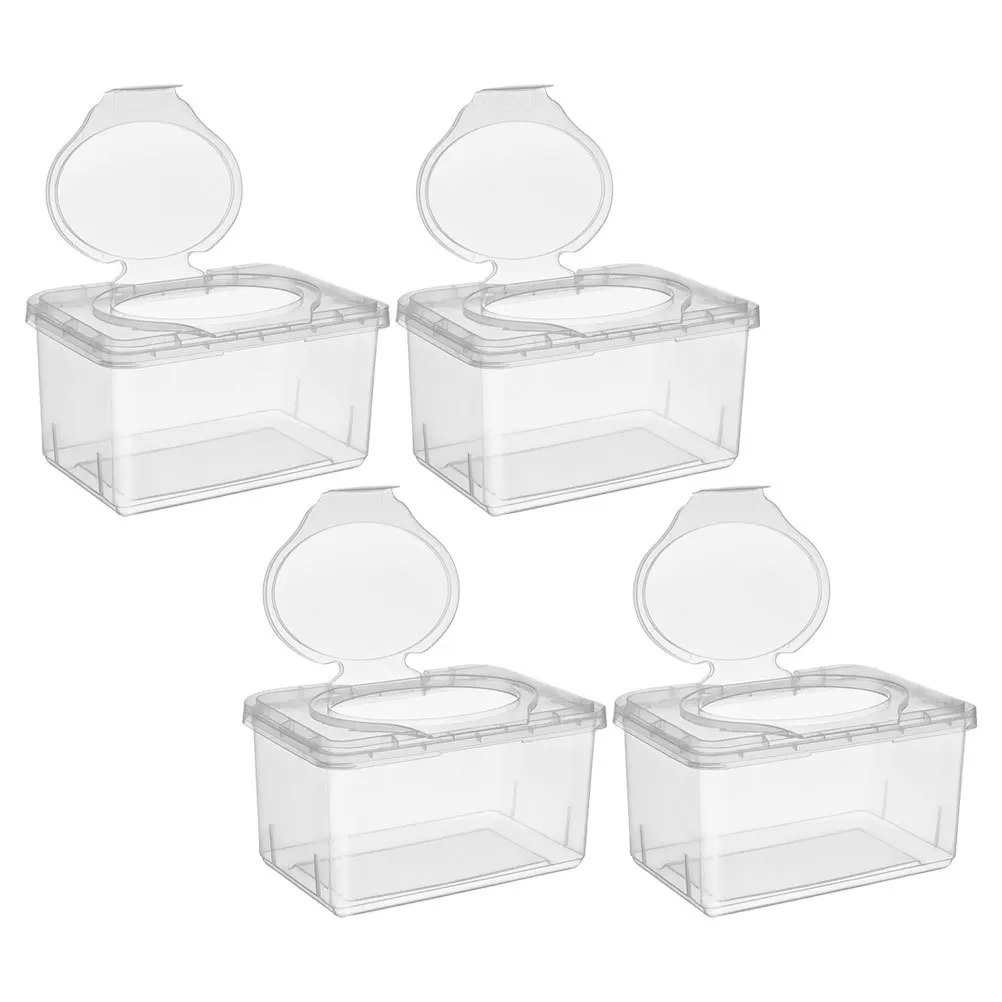 4Pcs Portable Wipe Container Travel-Friendly Baby Wipes Dispenser Refillable Plastic Case for Wet Dry Tissues Compact