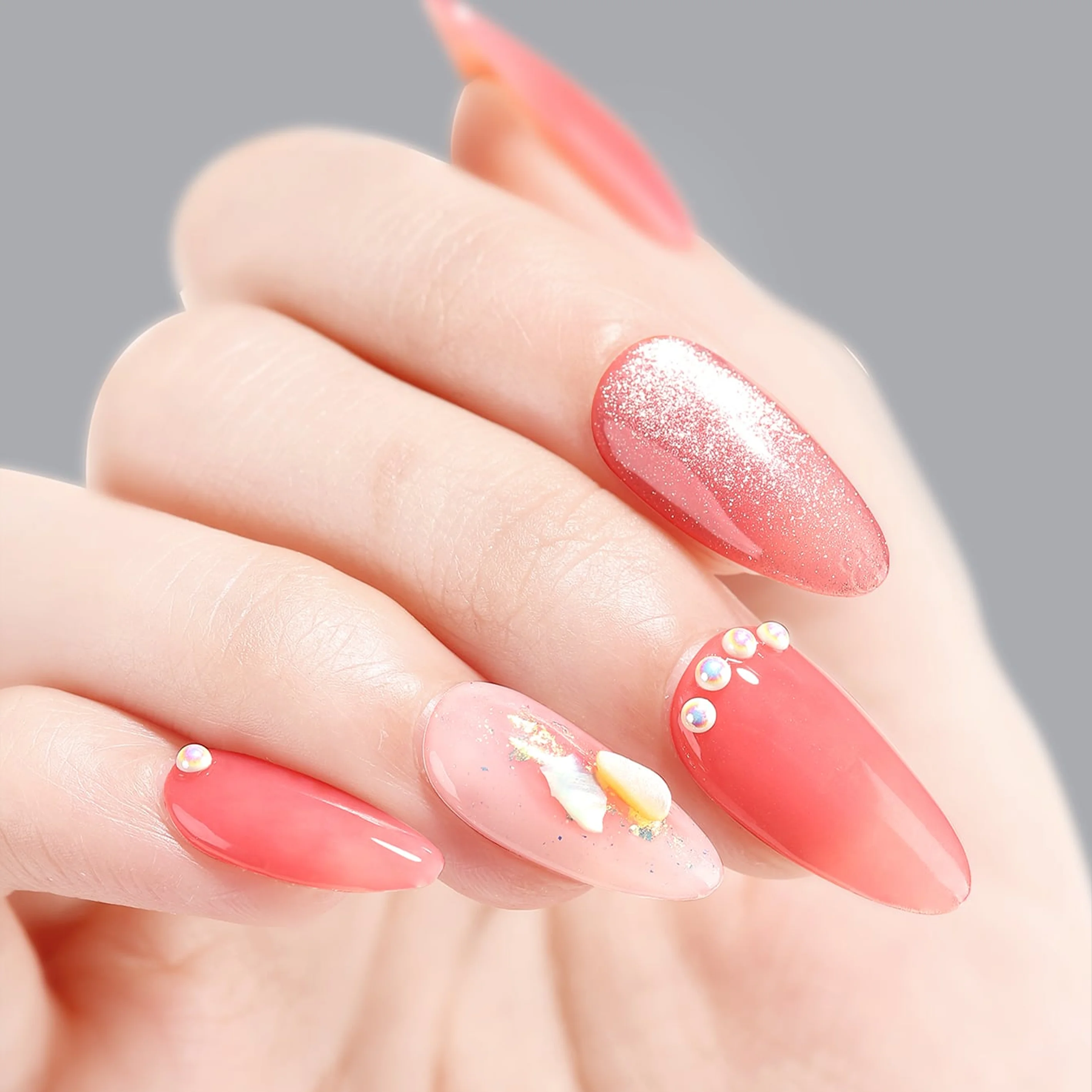 HOTWAY 300pcs almond shaped/oval shaped/acrylic nail tips, 15 sizes, complete set of fake nails, matte solid color, short to med