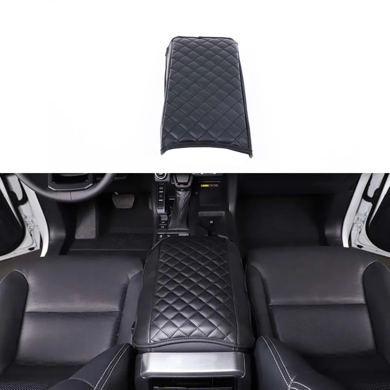 Für 2024+ Toyota Land Cruiser Prado Armlehnenbox-Abdeckung (Plaid-Leder), 1-teiliges Set, komplett schwarzes Auto-Innendekorationszubehör