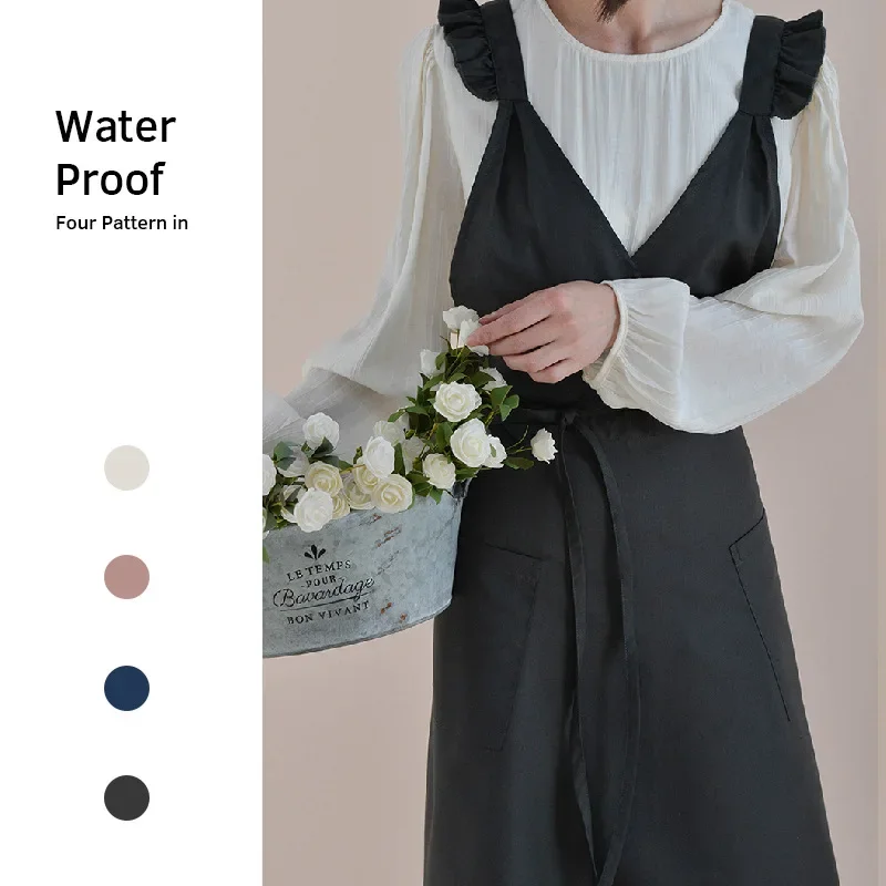 French Waterproof Household Korean Kitchen Cotton and Linen Apron Housework Bib Bib Waist Factory Wholesale  Woman Dress Apron