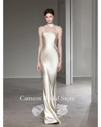 SONDR Silk Satin Korea High Neck Elegant Wedding Dress Customized Bride Dress 웨딩드레스 Sheath Backless Ivory Wedding Gown Bridal