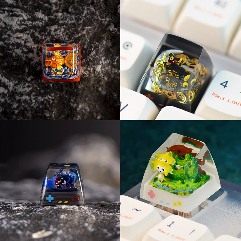 

Customized Mechanical Keyboard Key Cap Translucent Resin Anime Character Keycap Magikarp Mega Charizard Umbreon Jirachi