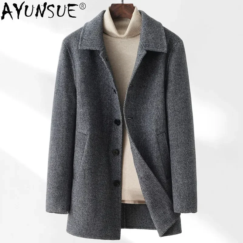 

AYUNSUE 100% Wool High-end Double-sided Wool Jacket Men's Mid Length Winter Thick Mulberry Silk Inner Trench Coat Men Abrigos