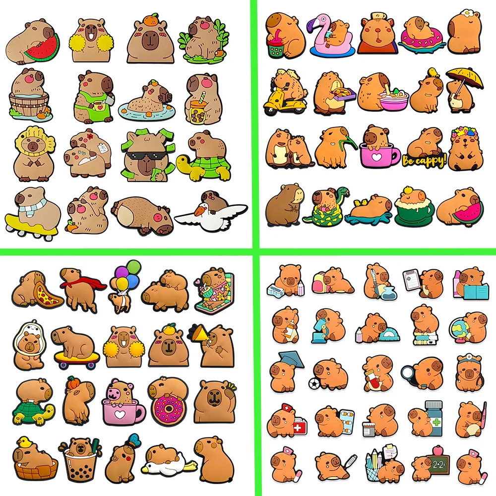 

16-100pcs Capybara Summer Shoe Charms Animals Shoe Accessories For Clogs sandal Garden Decoration Kids School Gift Fit Wristband