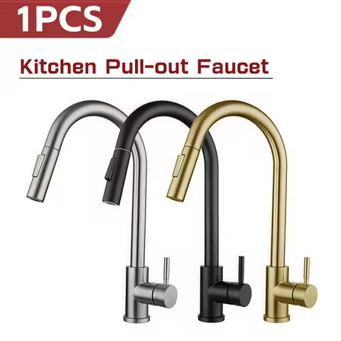 Black Kitchen Faucet Two Function Single Handle Pull Out Mixer Hot and Cold Water Taps Deck Mounted