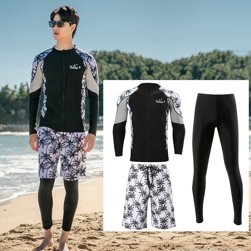 3pcs/set Mens Rashguards Shirts+Trunks+Tights Rash Guard Long Sleeve Sun UV Protection Beach Fishing Swim Suits Quick Dry Print