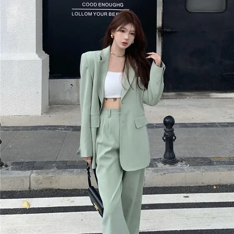 Blazer and Two Pieces Sets Pants for Woman Green Trousers Suits Outfits Baggy Women\'s 2 Pant Set Wholesale Free Delivery Tailor