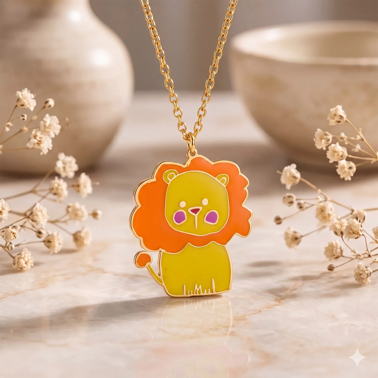 Qitian Personalized Lion Color Drawing Necklace Custom Drawing Photo Enamel Necklace Kids Pendant Mom Family Jewelry For Woman