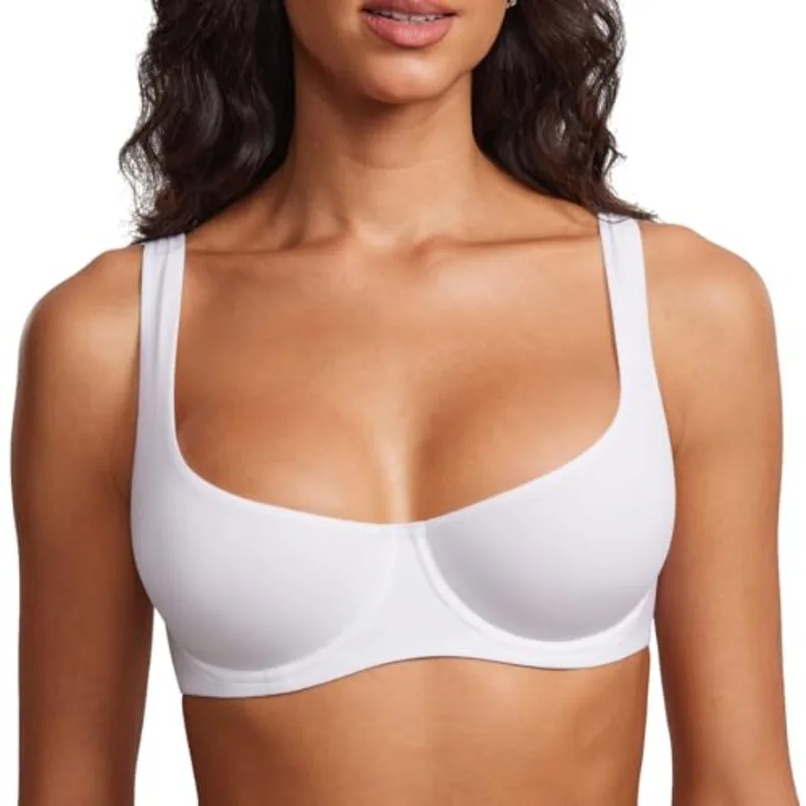 

DOBREVA Women's Unlined Balconette Bra Underwire Supportive Plus Size Smooth Scoop Neck