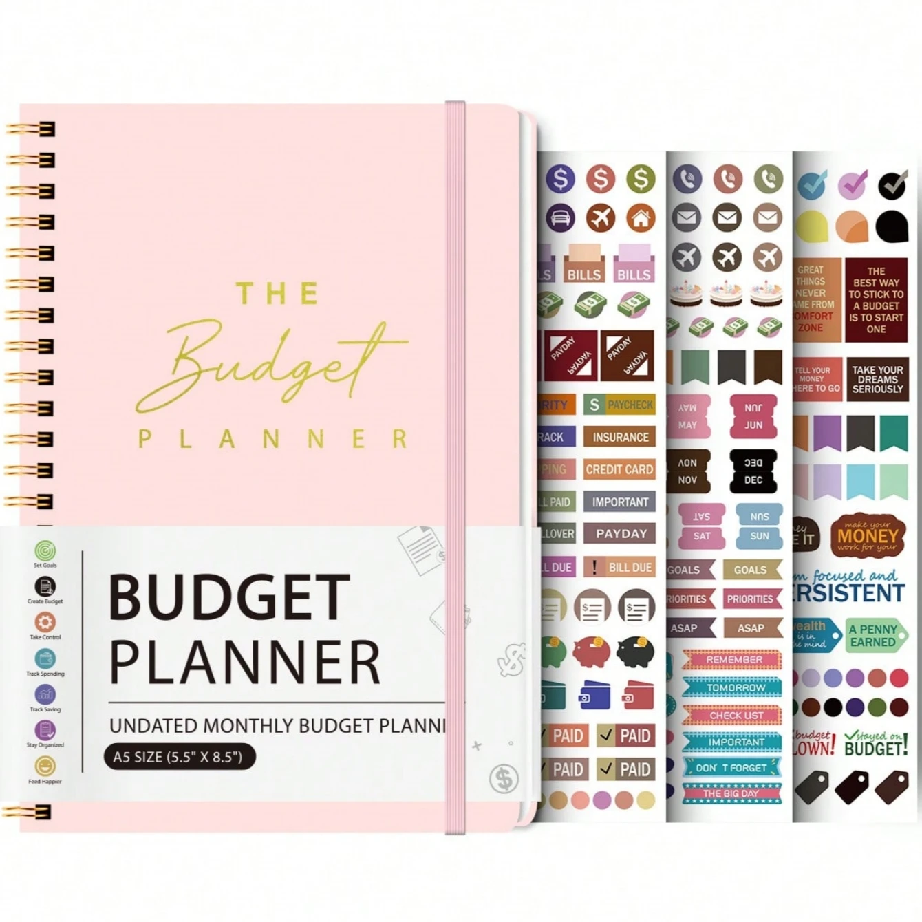 A5 Budget Planner Book with 3 Sheets Stickers, Undated Monthly Finance Organizer, Budget Journal for Money Management, Cash Flow view 4