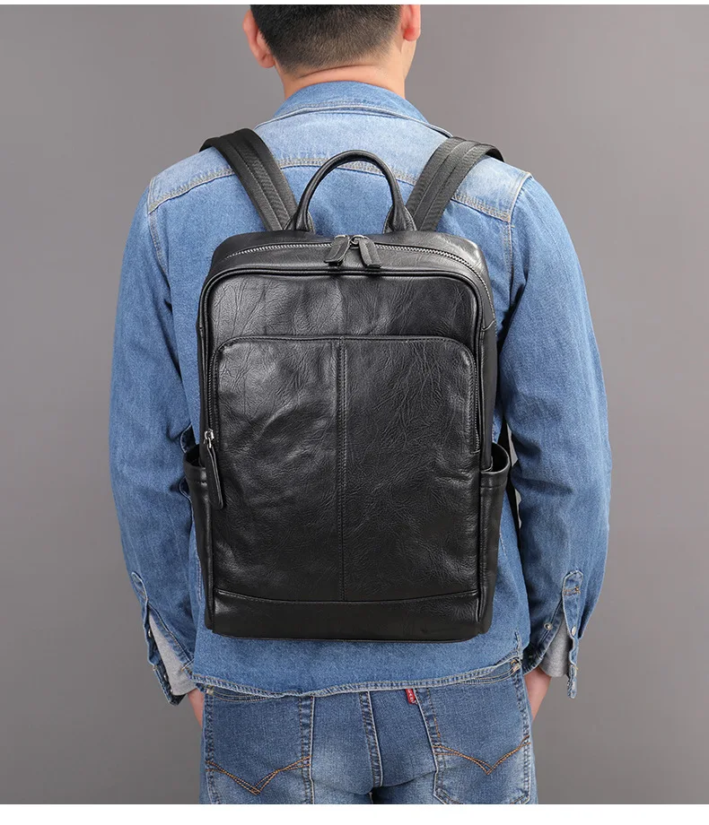 Leather Men's Backpack Men's Business Casual First Layer Cowhide School Bag College Student Computer Backpack