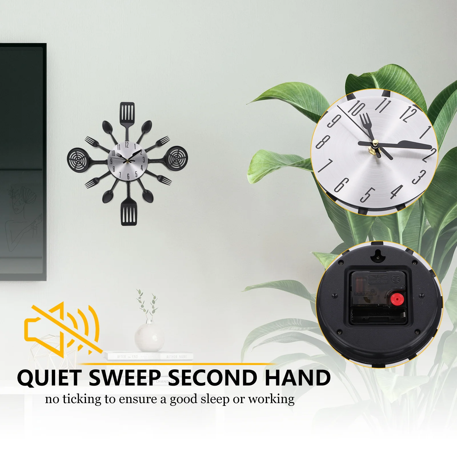 

Kitchen Cutlery Wall Clock Stainless Steel Spoon Fork Modern Silent Decorative Timepiece For Living Room Bedroom Kitchen Home